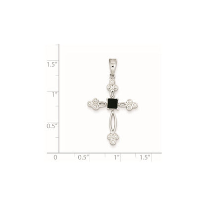 Sterling Silver Black CZ Diamond Accent Cross Pendant