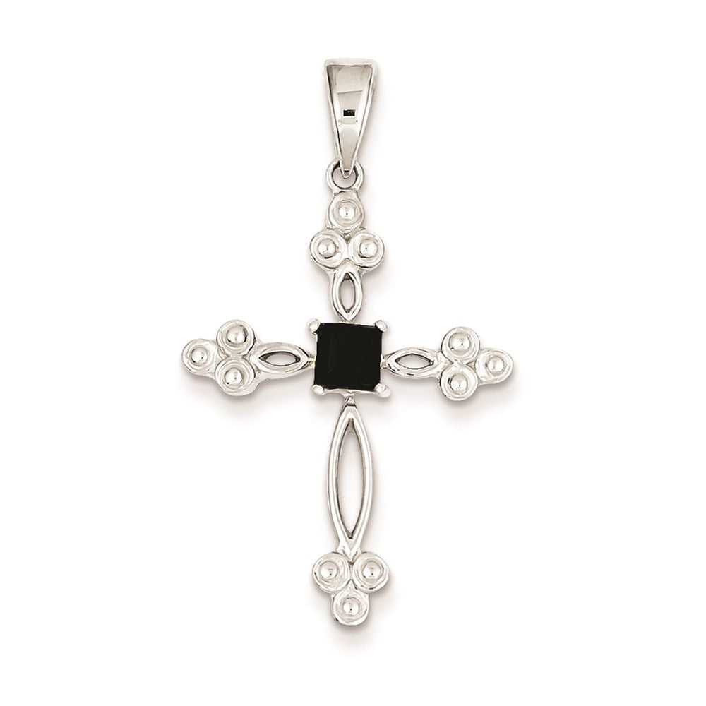 Sterling Silver Black CZ Diamond Accent Cross Pendant