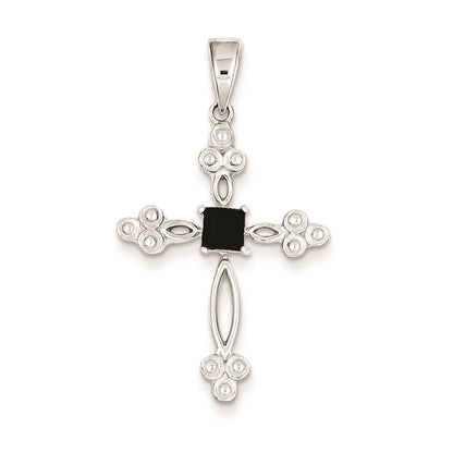 Sterling Silver Black CZ Diamond Accent Cross Pendant