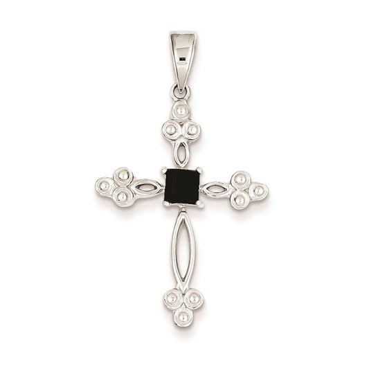 Sterling Silver Black CZ Diamond Accent Cross Pendant