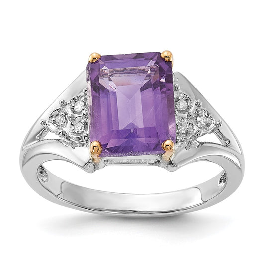 Sterling Silver u0026 14K Accent Amethyst and Diamond Ring