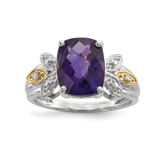 Sterling Silver u0026 14K Amethyst and Diamond Ring
