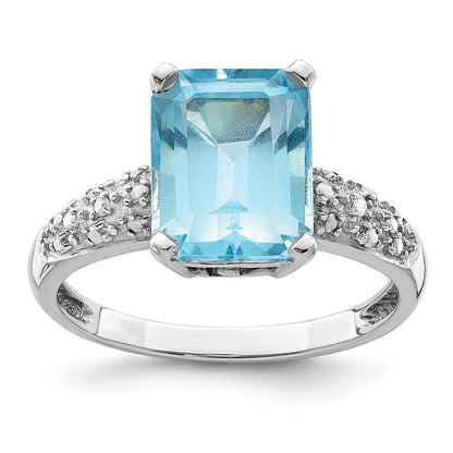 Sterling Silver u0026 14K Rhodium Plated Sky Blue Topaz and Diamond Ring