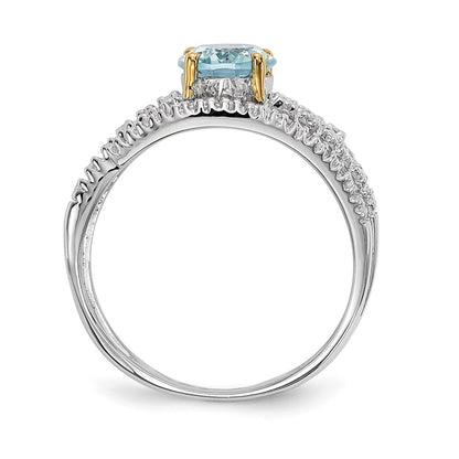 Sterling Silver u0026 14K Sky Blue Topaz and Diamond Ring