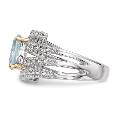 Sterling Silver u0026 14K Sky Blue Topaz and Diamond Ring