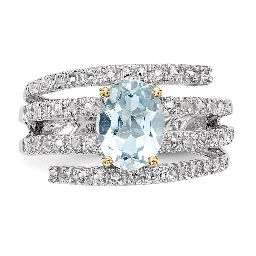 Sterling Silver u0026 14K Sky Blue Topaz and Diamond Ring