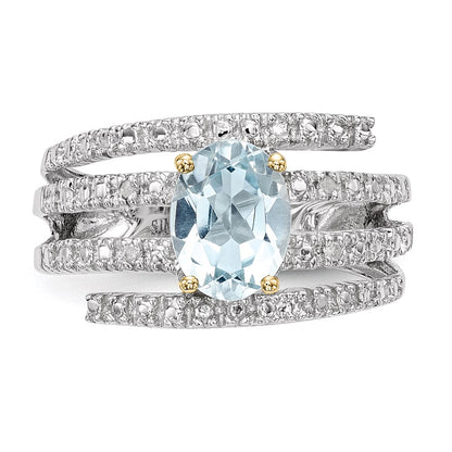 Sterling Silver u0026 14K Sky Blue Topaz and Diamond Ring