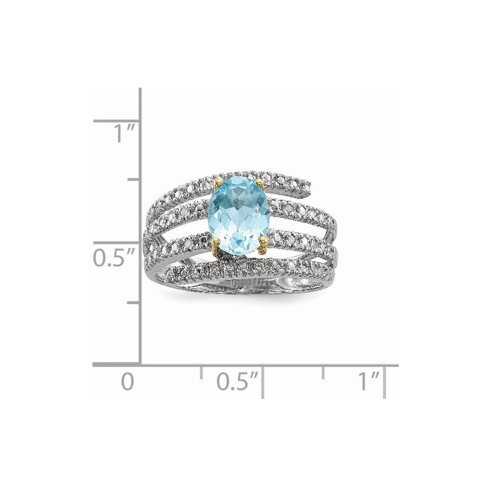 Sterling Silver u0026 14K Sky Blue Topaz and Diamond Ring