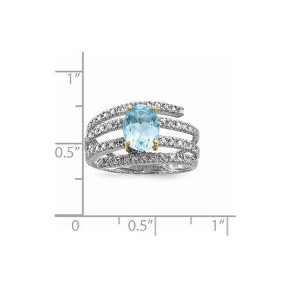 Sterling Silver u0026 14K Sky Blue Topaz and Diamond Ring