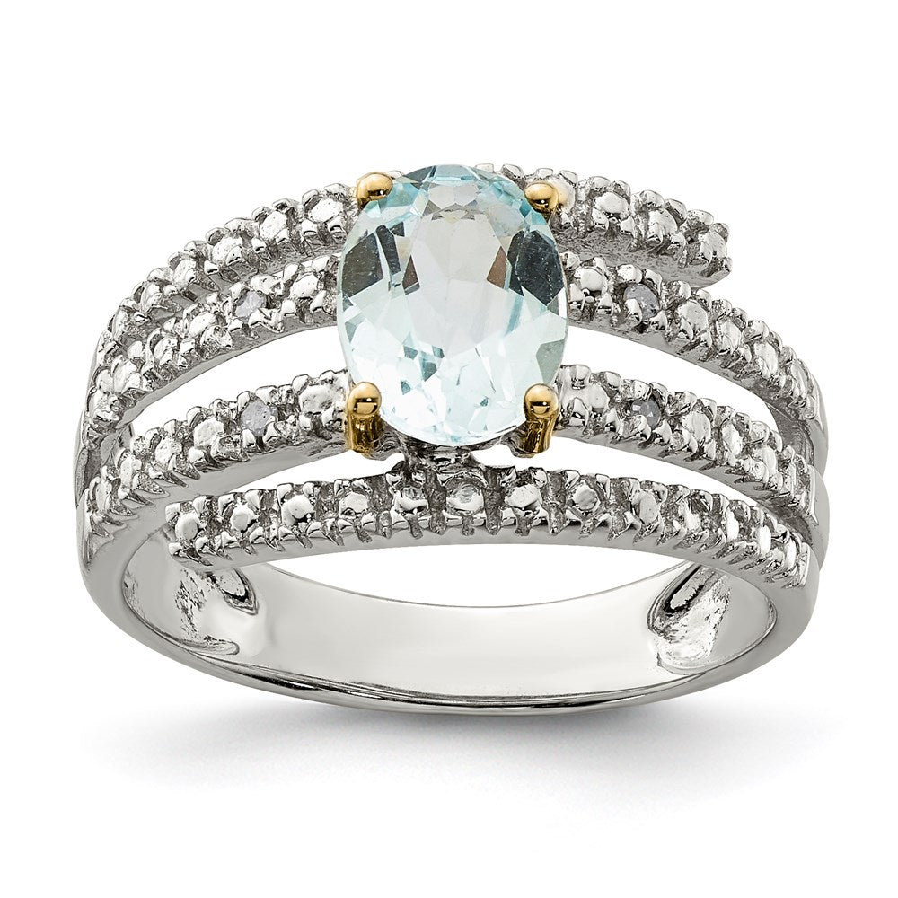 Sterling Silver u0026 14K Sky Blue Topaz and Diamond Ring
