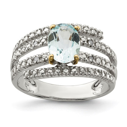 Sterling Silver u0026 14K Sky Blue Topaz and Diamond Ring