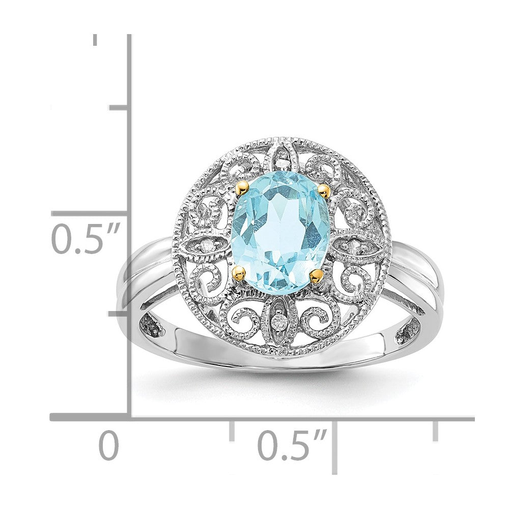 Sterling Silver u0026 14K Accent Sky Blue Topaz u0026 Diamond Oval Ring