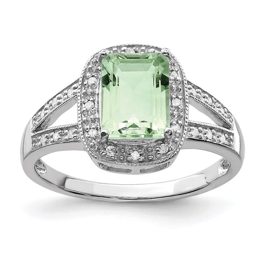 Sterling Silver Rhodium Emerald-cut G. Quartz u0026 Diamond Ring