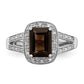 Sterling Silver Rhodium Emerald-cut Smoky Quartz u0026 Diamond Ring