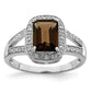 Sterling Silver Rhodium Emerald-cut Smoky Quartz u0026 Diamond Ring