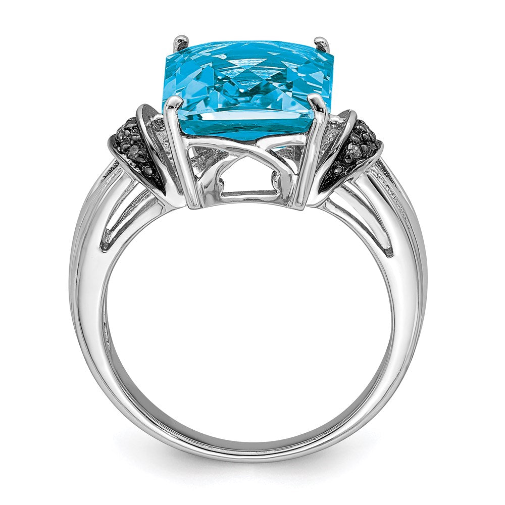 Sterling Silver Rhodium Checker-Cut Swiss Blue Topaz u0026 Diamond Ring