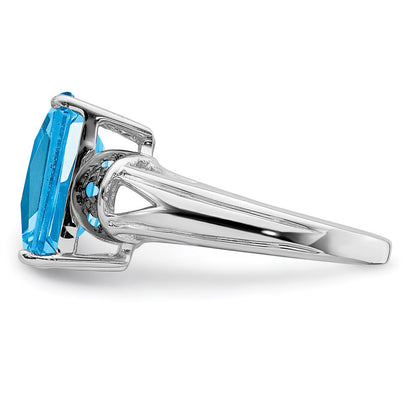 Sterling Silver Rhodium Checker-Cut Swiss Blue Topaz u0026 Diamond Ring