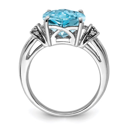 Sterling Silver Rhodium Checker-Cut Sky Blue Topaz u0026 Diamond Ring