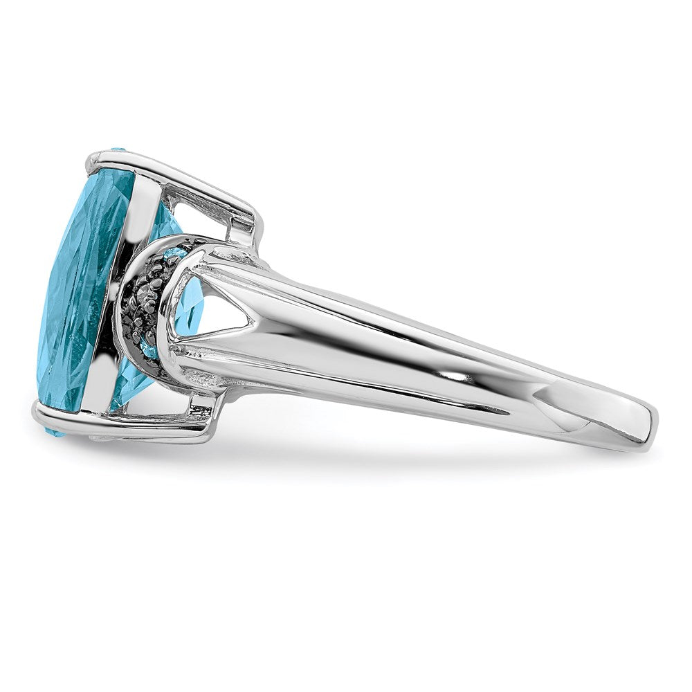 Sterling Silver Rhodium Checker-Cut Sky Blue Topaz u0026 Diamond Ring