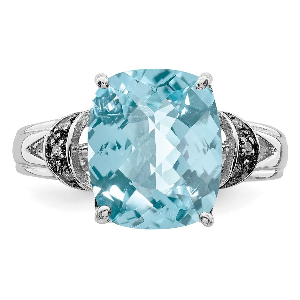Sterling Silver Rhodium Checker-Cut Sky Blue Topaz u0026 Diamond Ring