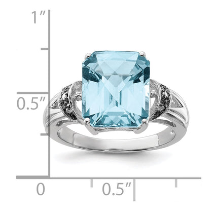 Sterling Silver Rhodium Checker-Cut Sky Blue Topaz u0026 Diamond Ring