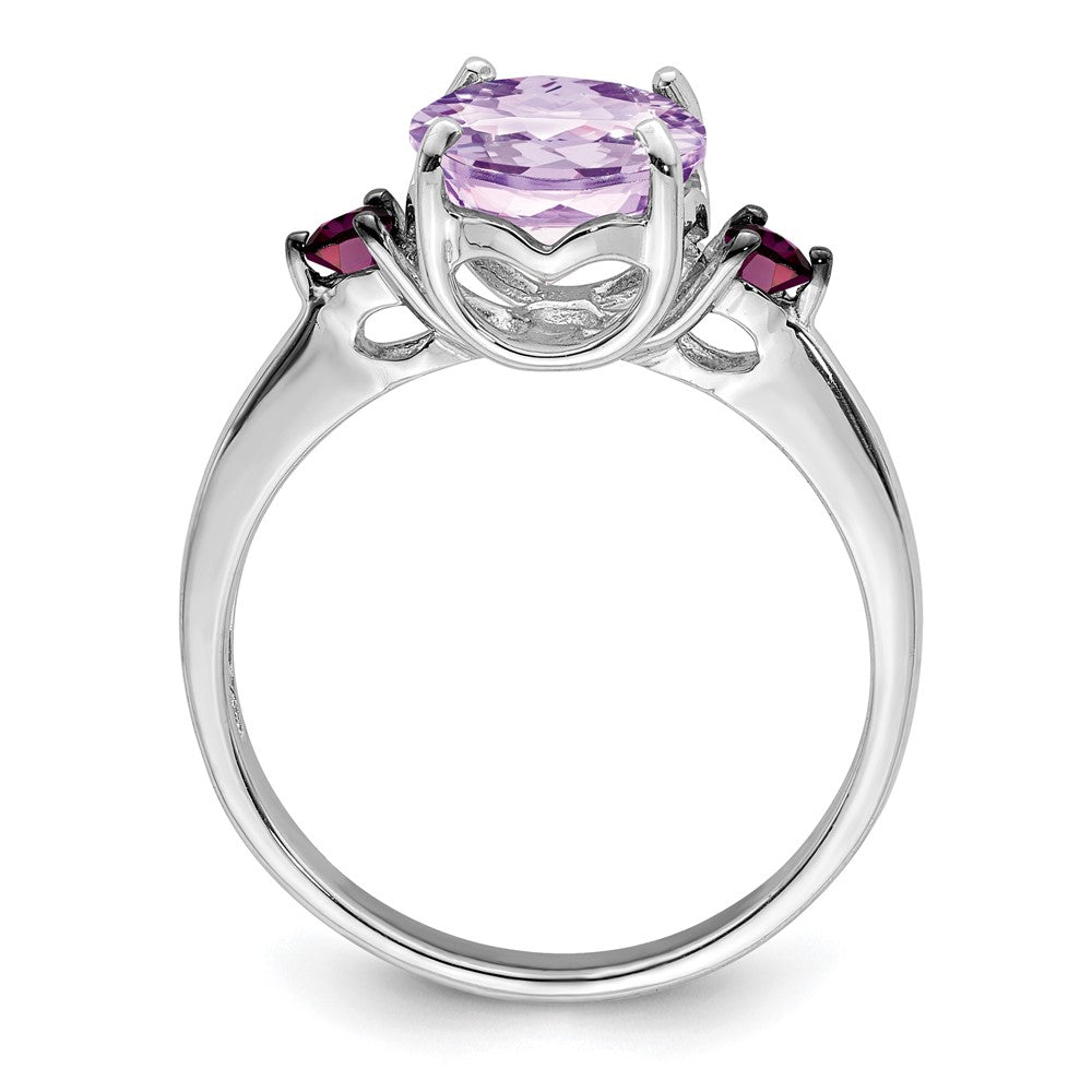 Sterling Silver Rhodium Pink Quartz u0026 Rhodolite Garnet Ring