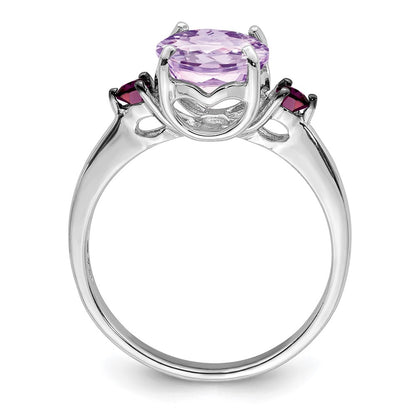 Sterling Silver Rhodium Pink Quartz u0026 Rhodolite Garnet Ring