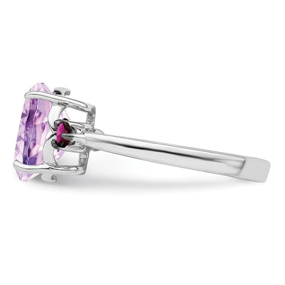Sterling Silver Rhodium Pink Quartz u0026 Rhodolite Garnet Ring