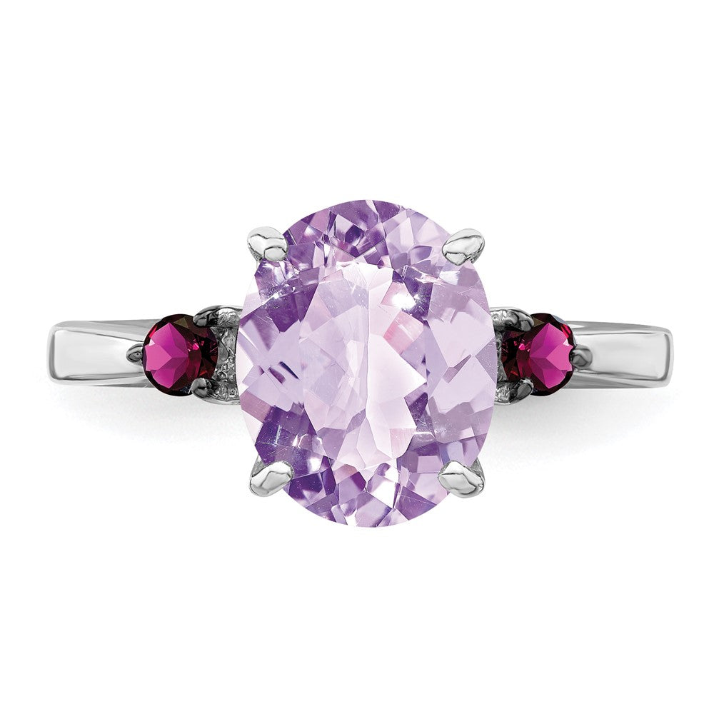 Sterling Silver Rhodium Pink Quartz u0026 Rhodolite Garnet Ring