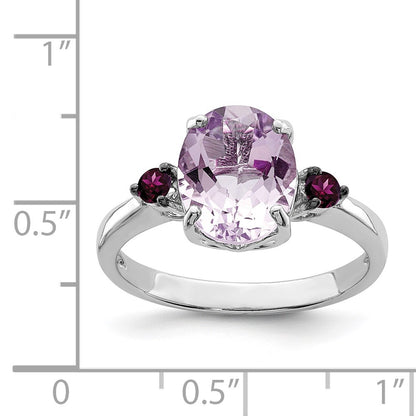 Sterling Silver Rhodium Pink Quartz u0026 Rhodolite Garnet Ring