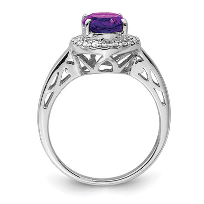Sterling Silver Rhodium-plated Amethyst u0026 Diamond Ring