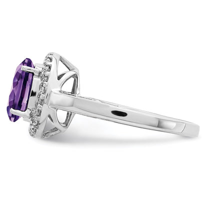 Sterling Silver Rhodium-plated Amethyst u0026 Diamond Ring