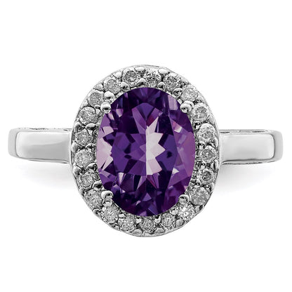 Sterling Silver Rhodium-plated Amethyst u0026 Diamond Ring