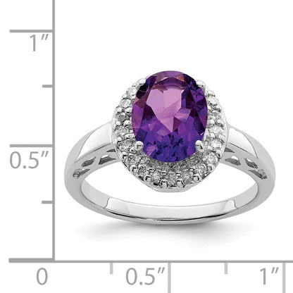 Sterling Silver Rhodium-plated Amethyst u0026 Diamond Ring