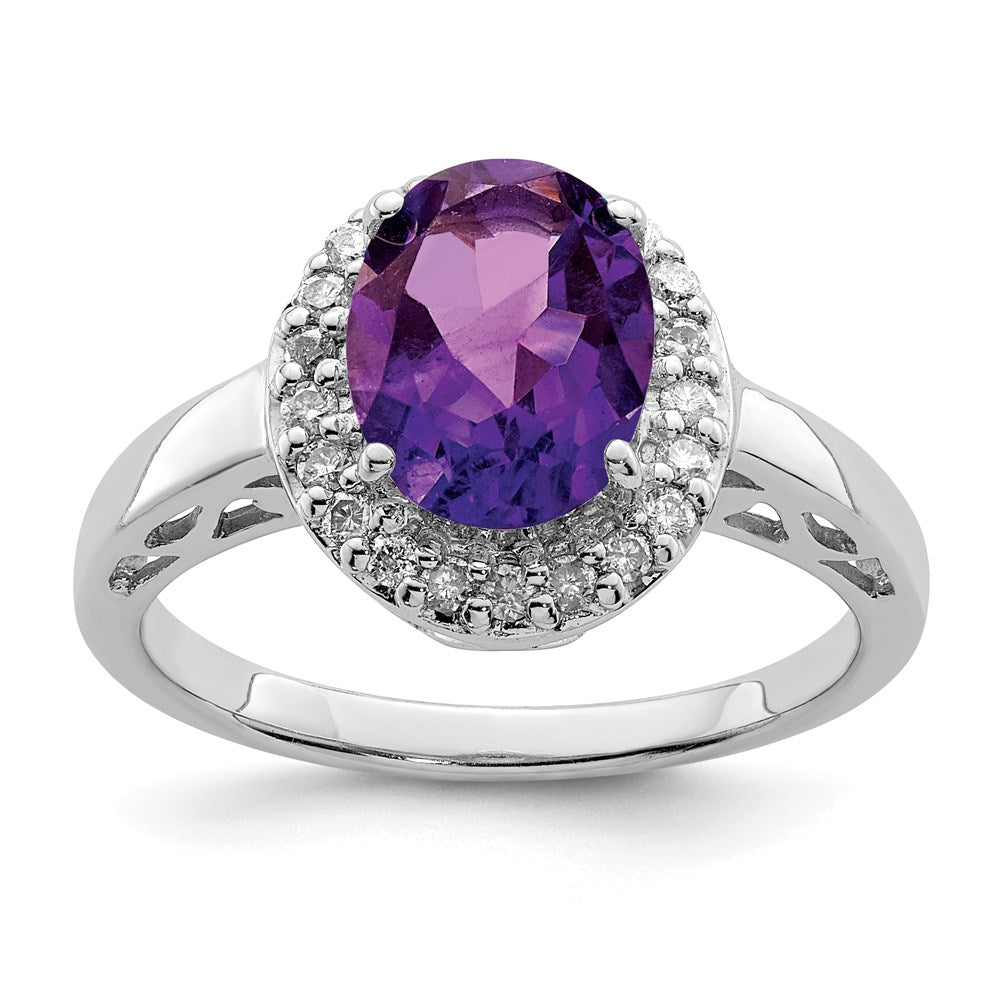 Sterling Silver Rhodium-plated Amethyst u0026 Diamond Ring