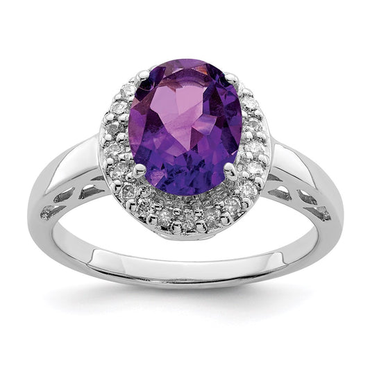 Sterling Silver Rhodium-plated Amethyst u0026 Diamond Ring