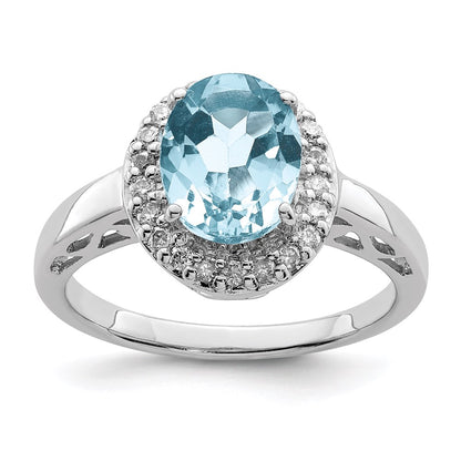 Sterling Silver Rhodium Sky Blue Topaz u0026 Diamond Ring