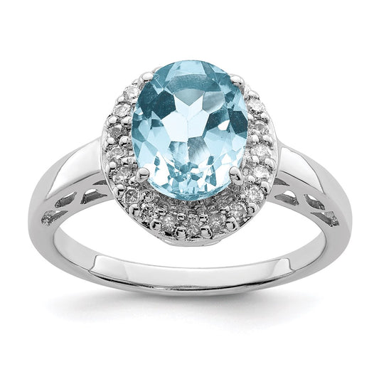 Sterling Silver Rhodium Sky Blue Topaz u0026 Diamond Ring