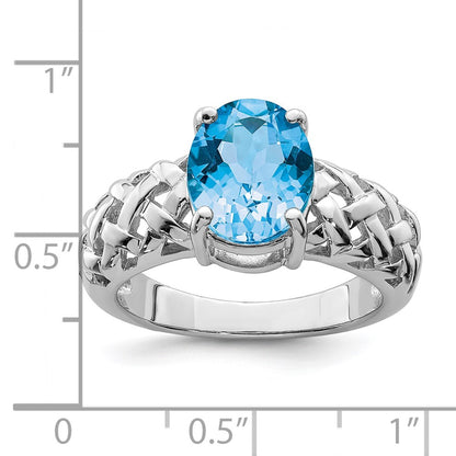 Sterling Silver Rhodium Blue Topaz Ring