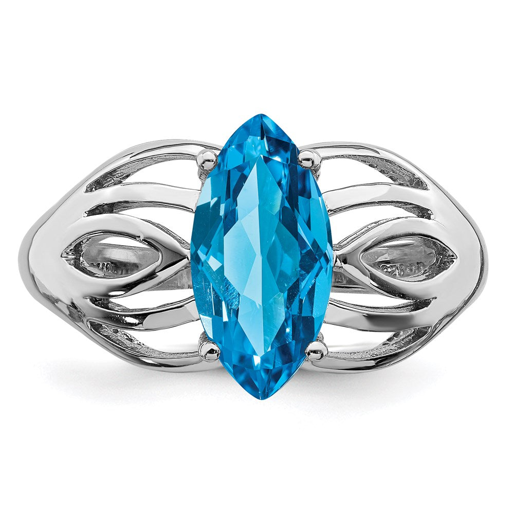 Sterling Silver Rhodium-plated Swiss Blue Topaz Ring