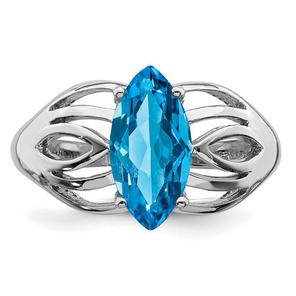 Sterling Silver Rhodium-plated Swiss Blue Topaz Ring