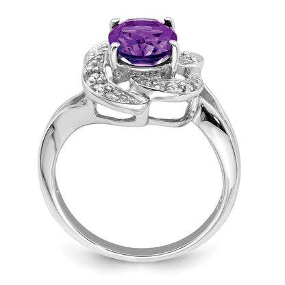 Sterling Silver Rhodium-plated Amethyst u0026 Diamond Ring
