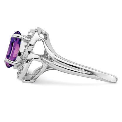Sterling Silver Rhodium-plated Amethyst u0026 Diamond Ring