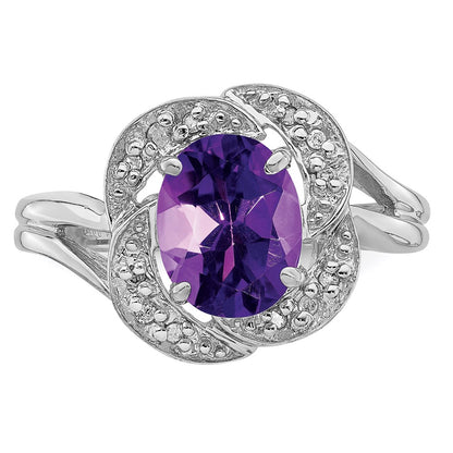 Sterling Silver Rhodium-plated Amethyst u0026 Diamond Ring