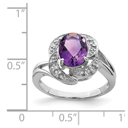 Sterling Silver Rhodium-plated Amethyst u0026 Diamond Ring