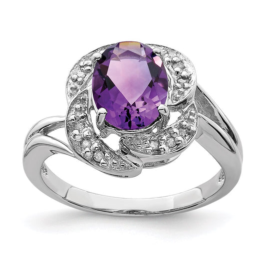 Sterling Silver Rhodium-plated Amethyst u0026 Diamond Ring