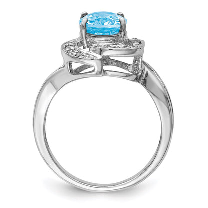Sterling Silver Rhodium Sky Blue Topaz u0026 Diamond Ring