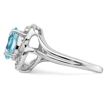 Sterling Silver Rhodium Sky Blue Topaz u0026 Diamond Ring