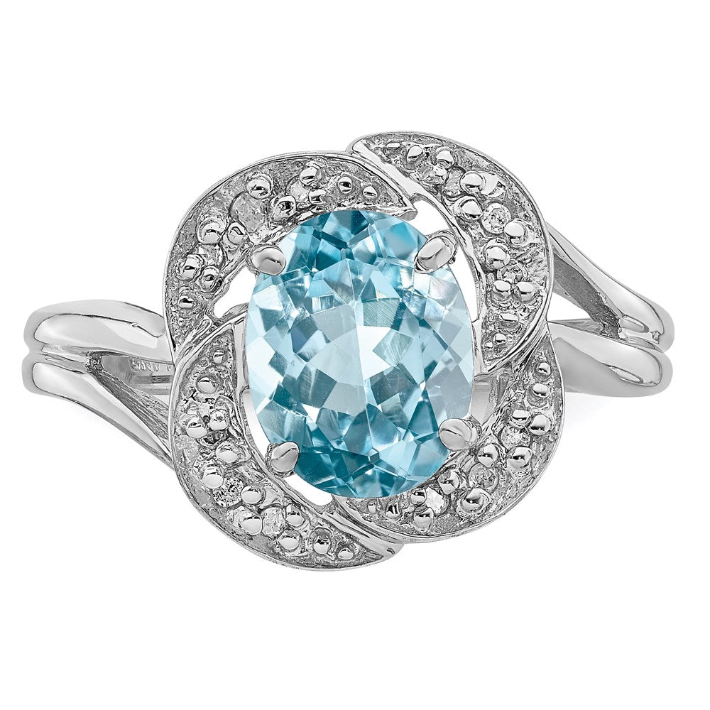Sterling Silver Rhodium Sky Blue Topaz u0026 Diamond Ring