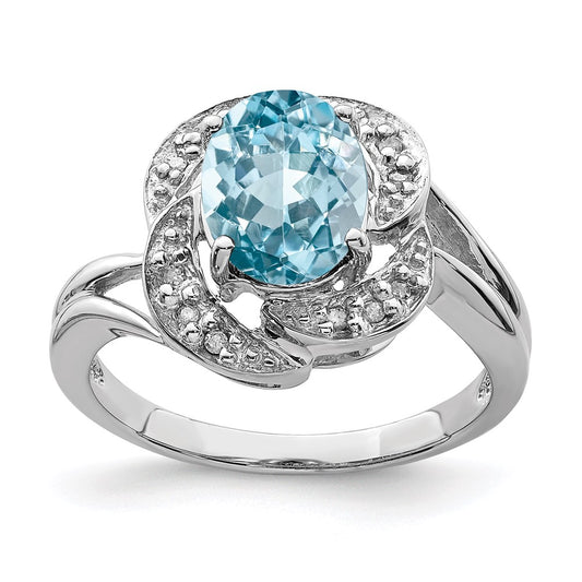 Sterling Silver Rhodium Sky Blue Topaz u0026 Diamond Ring